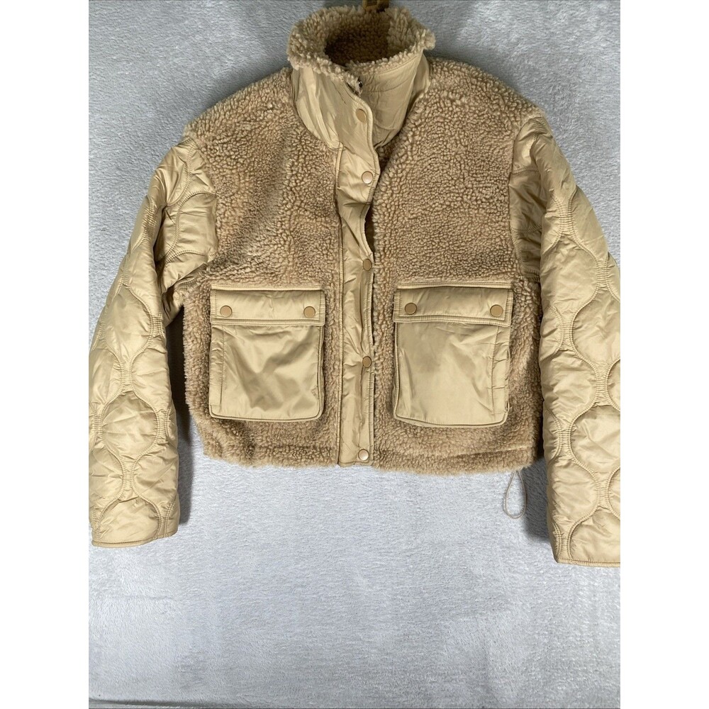 Athleta Fleece Hybrid Jacket Women's XS Tan Full Zip Pockets